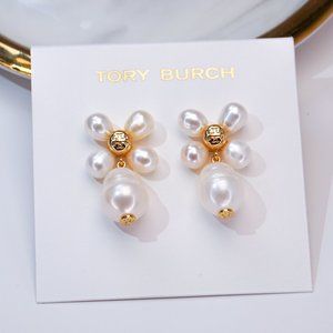 Tory Burch Freshwater Pearl Clover Flower Earrings (BRAND NEW)